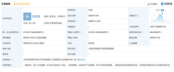 天賜材料在天津成立新公司，注冊(cè)資本5000萬布局日用化學(xué)產(chǎn)品銷售